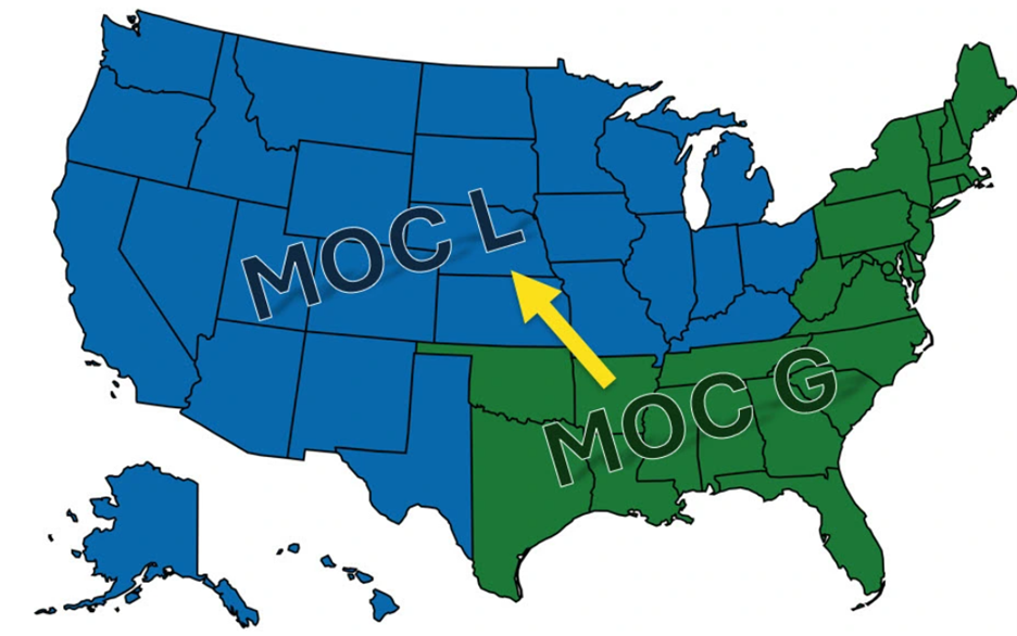 Decorative Image of the CONUS showing MOCAS Database Consolidation
